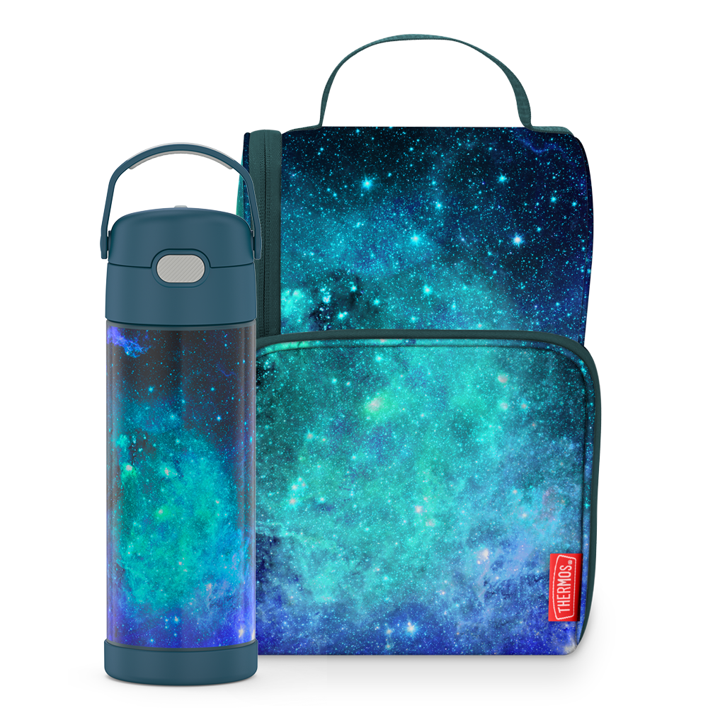 16oz FUNtainer Water Bottle Lunch Box Bundle Galaxy Teal