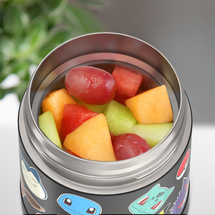 10 ounce Funtainer food jar, Pokémon with assorted fruit inside.