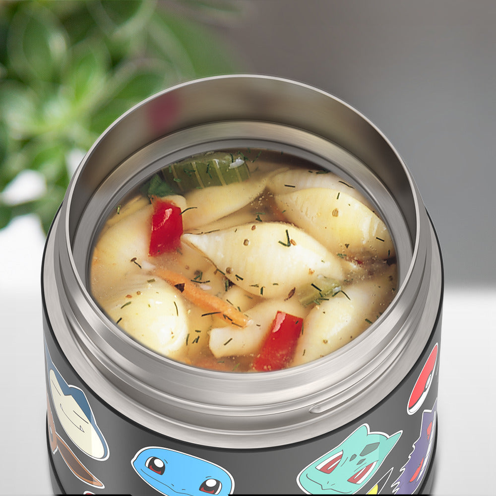 10 ounce Funtainer food jar, Pokémon with noodle soup inside.