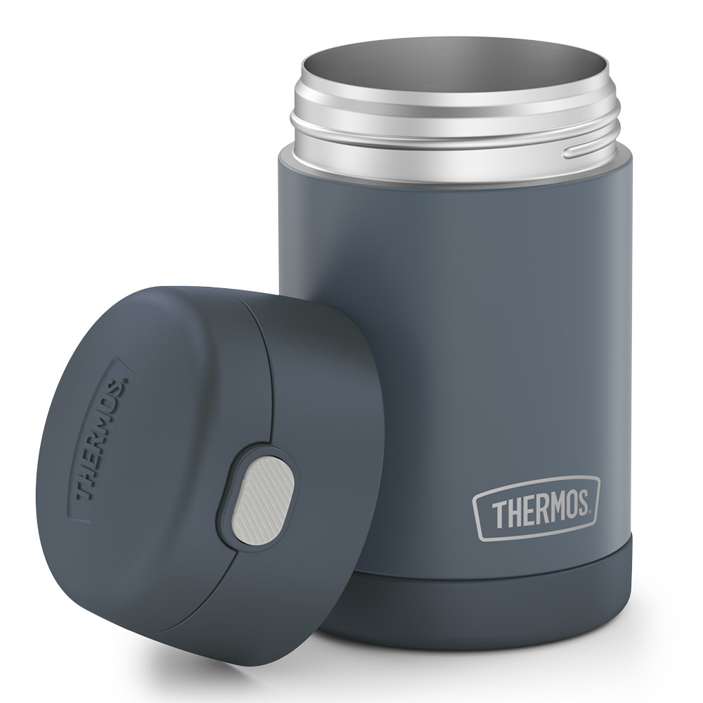 16 ounce Kids Food Jar, side view with lid off, Stone Slate.