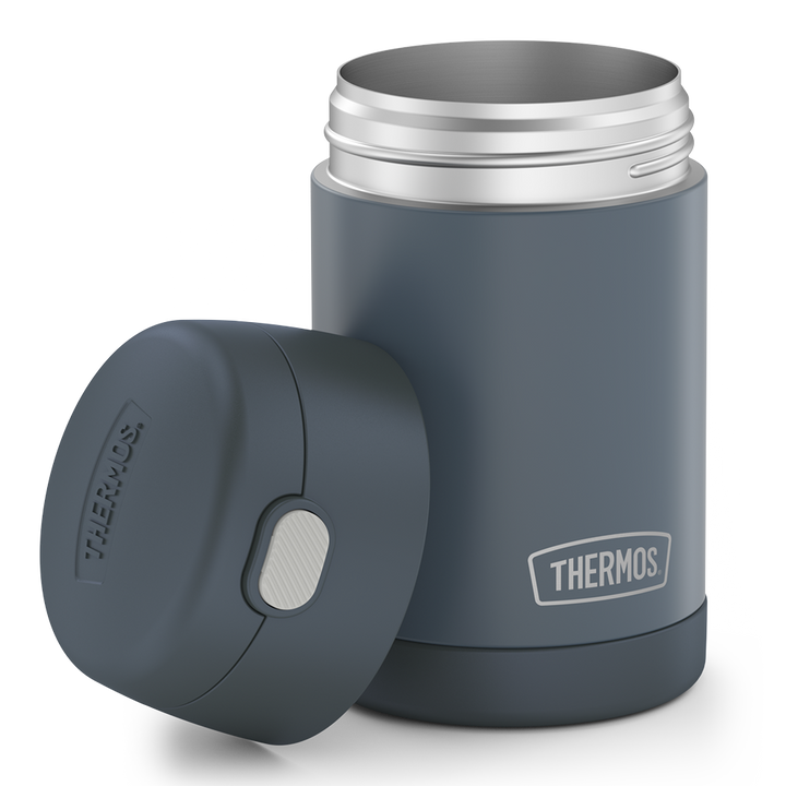 16 ounce Kids Food Jar, side view with lid off, Stone Slate.