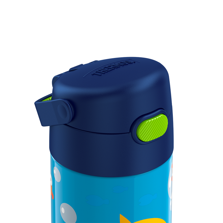 12 ounce Funtainer water bottle, Baby Shark, closed lid.