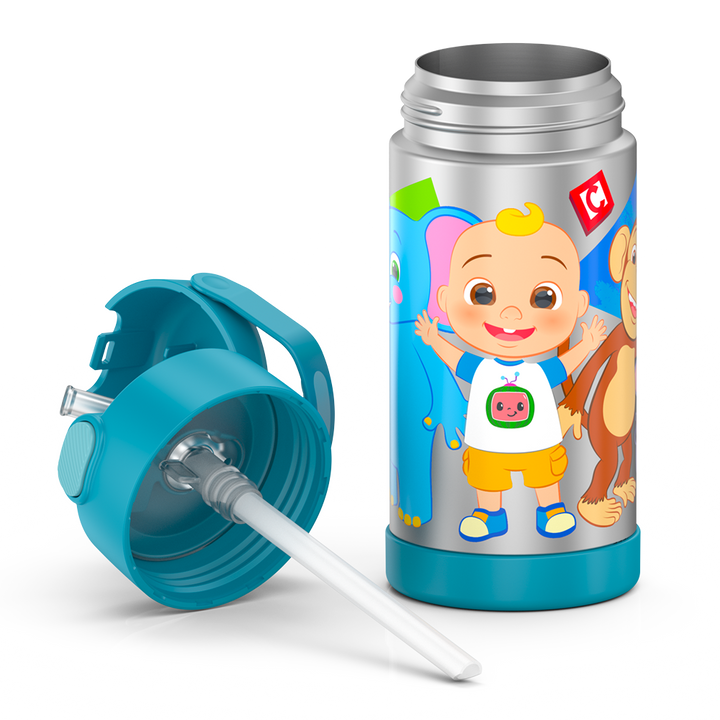 12 ounce Funtainer water bottle, CoComelon, unassembled.