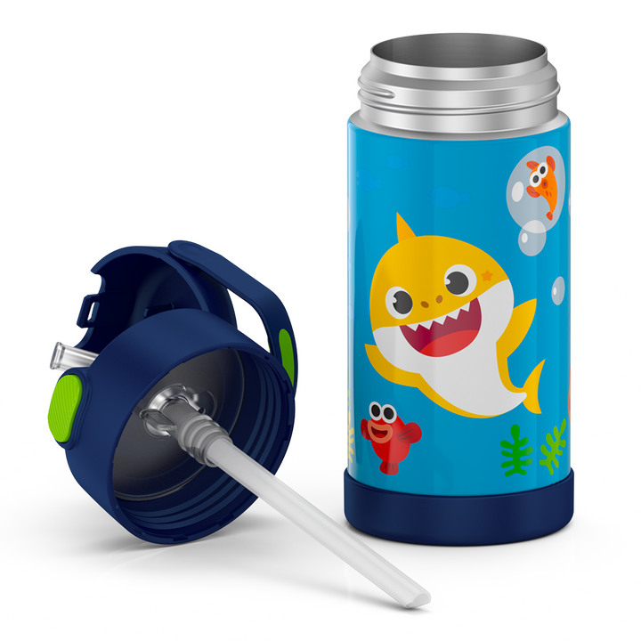 12 ounce Funtainer water bottle, Baby Shark, unassembled.