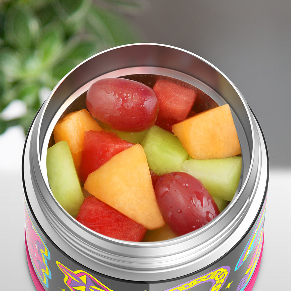 10 ounce Funtainer food jar, That Girl Lay Lay with assorted fruit inside.