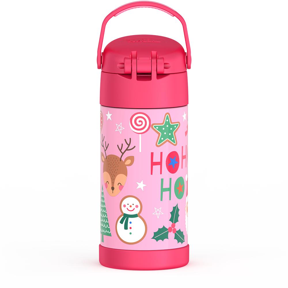 12oz FUNTAINER® WATER BOTTLE PINK SNOWMAN