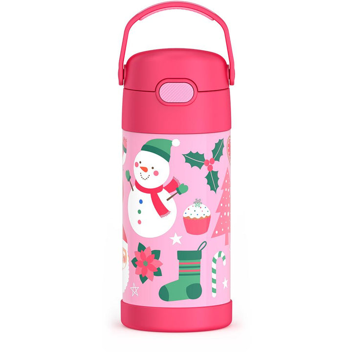 12oz FUNTAINER® WATER BOTTLE PINK SNOWMAN