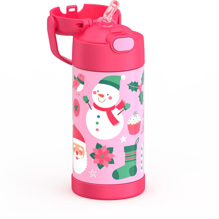 12oz FUNTAINER® WATER BOTTLE PINK SNOWMAN