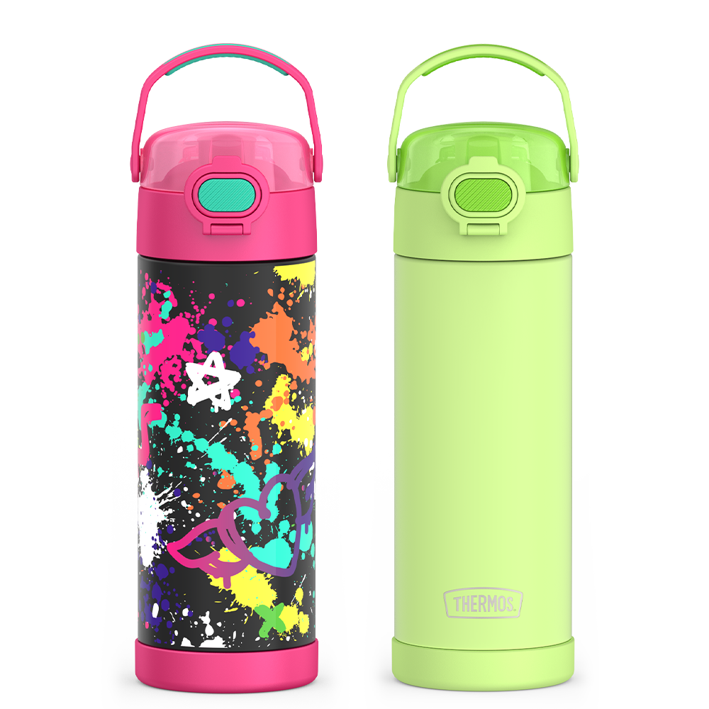 16oz FUNtainer Water Bottles with Locking Lids Neon Lime & Graffiti Bundle