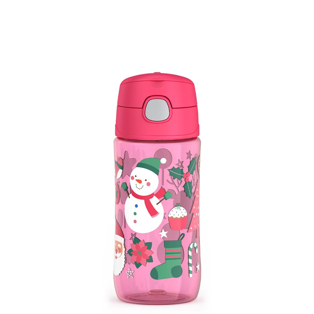 16 ounce tritan water bottle, pres view, pink snowman.