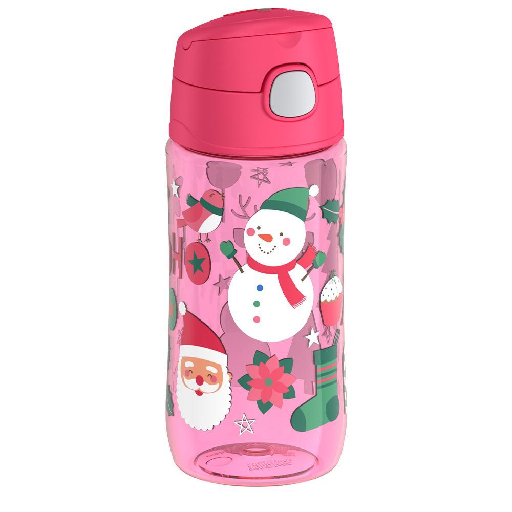 16 ounce tritan water bottle, ISO view, pink snowman