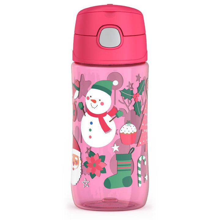 16 ounce tritan water bottle, pres view, pink snowman.