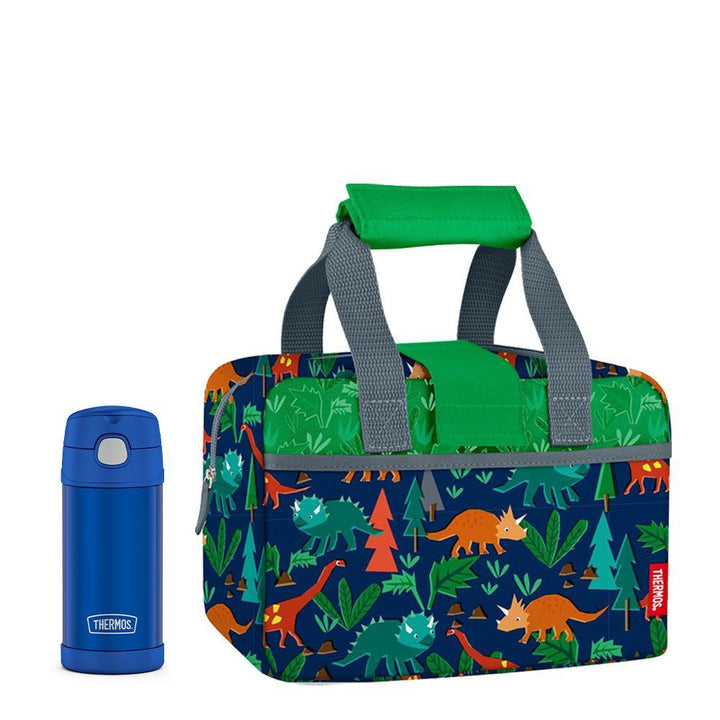 LUNCH DUFFLE WITH 12oz. SOLID BOTTLE WOODLAND DINO