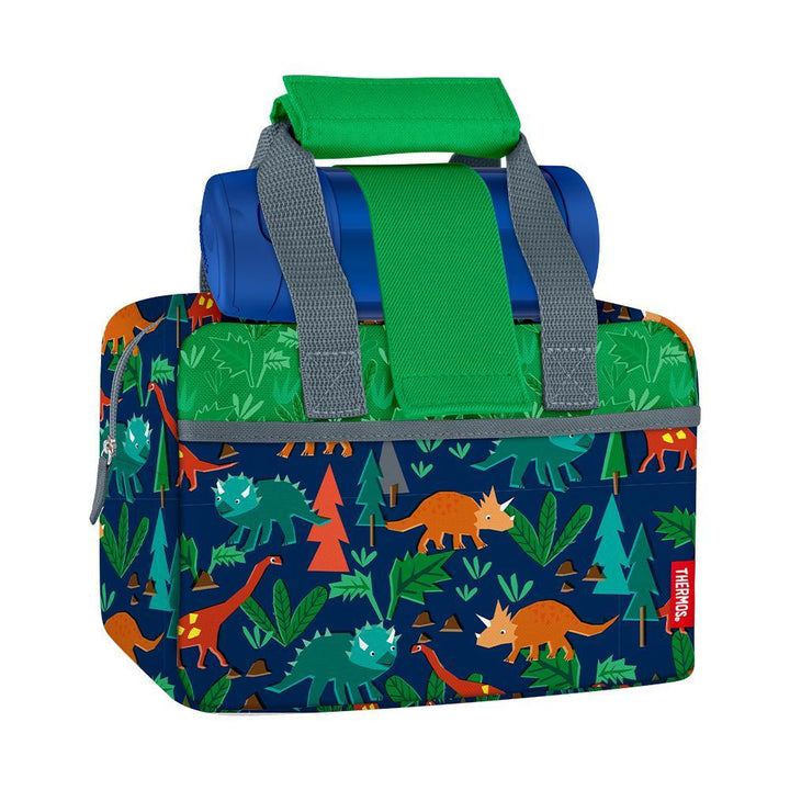 LUNCH DUFFLE WITH 12oz. SOLID BOTTLE WOODLAND DINO