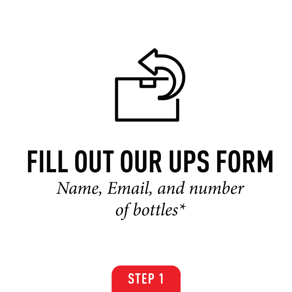 Step one: Fill out our UPS form. Name, Email, and number of bottles shipping back.