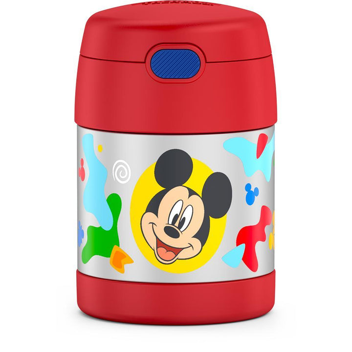 10 ounce Funtainer food jar, Mickey Mouse front view featuring Mickey smiling.
