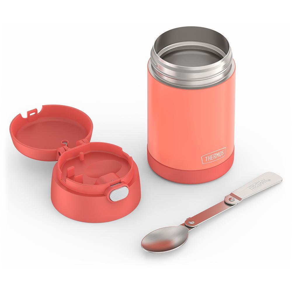 16 ounce Kids Food Jar, unassembled and spoon unfolded, Apricot.