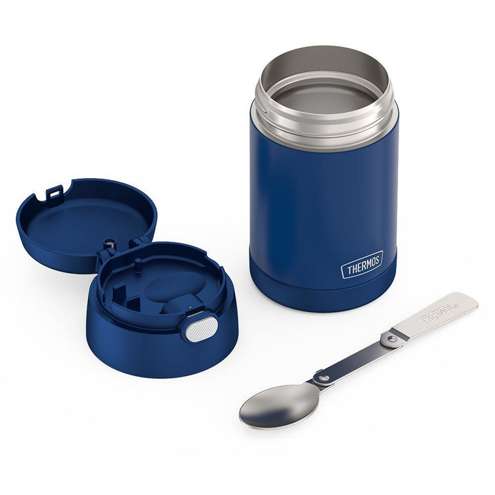 16 ounce Kids Food Jar, unassembled and spoon unfolded, Dark Navy.