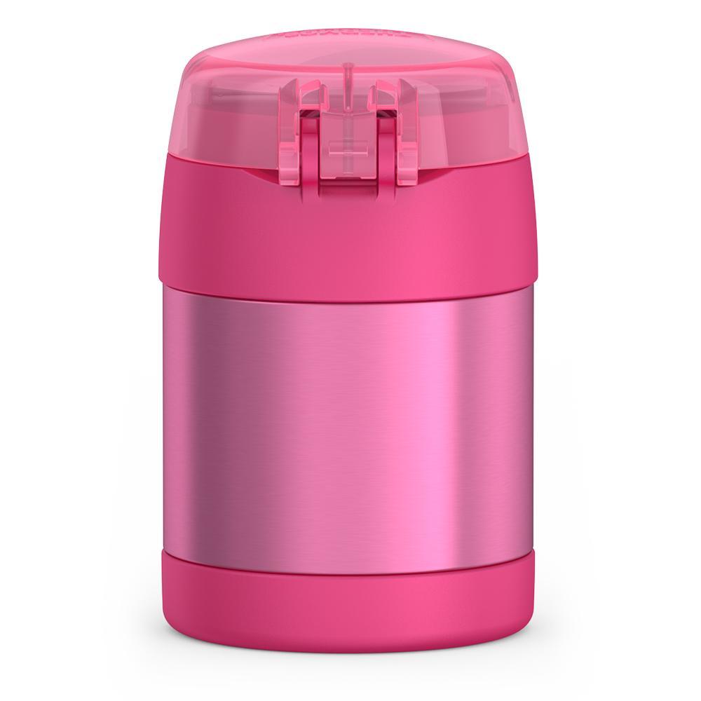 10oz Funtainer food jar with snack top, back view, Pink.