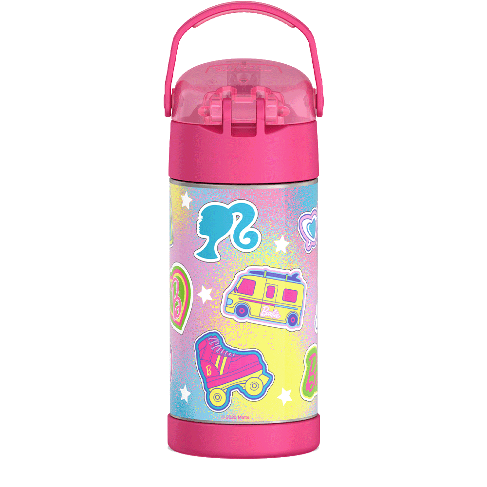 Barbie Bundle - Novelty Barbie Camper Lunch Box, 12oz. FUNtainer Water Bottle and Hard Ice