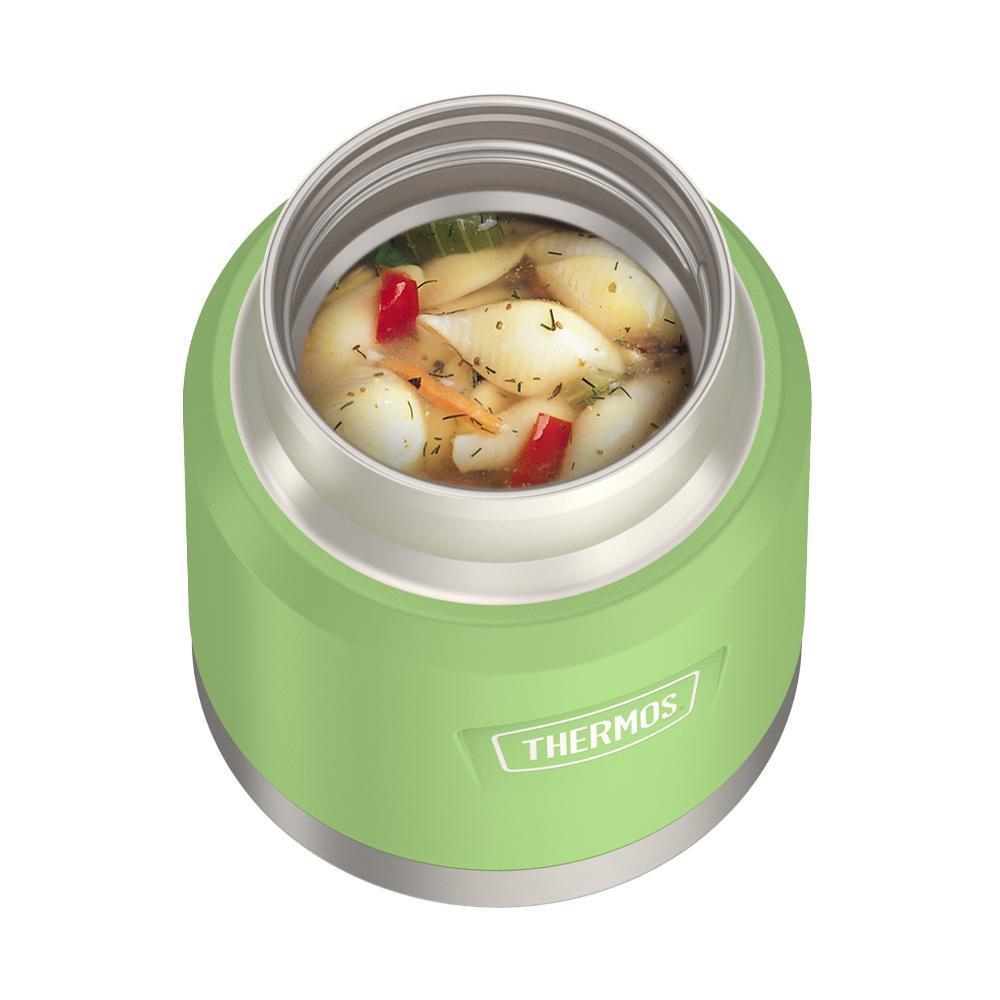 12 ounce Icon Kids Food Jar, Lime Green with noodle soup inside.