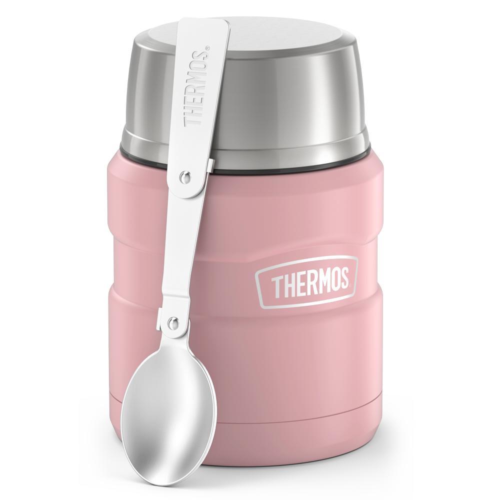 SLHKPNS Roses Floral Thermos for Hot Food 17OZ Insulated Thermos Food Jar  with Folding Spoon/Handle Pink Soup Thermos Food Storage Containers for