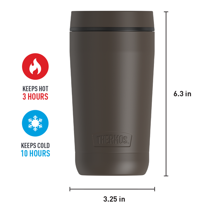 12 ounce alta tumbler, espresso black, hot and cold hours.