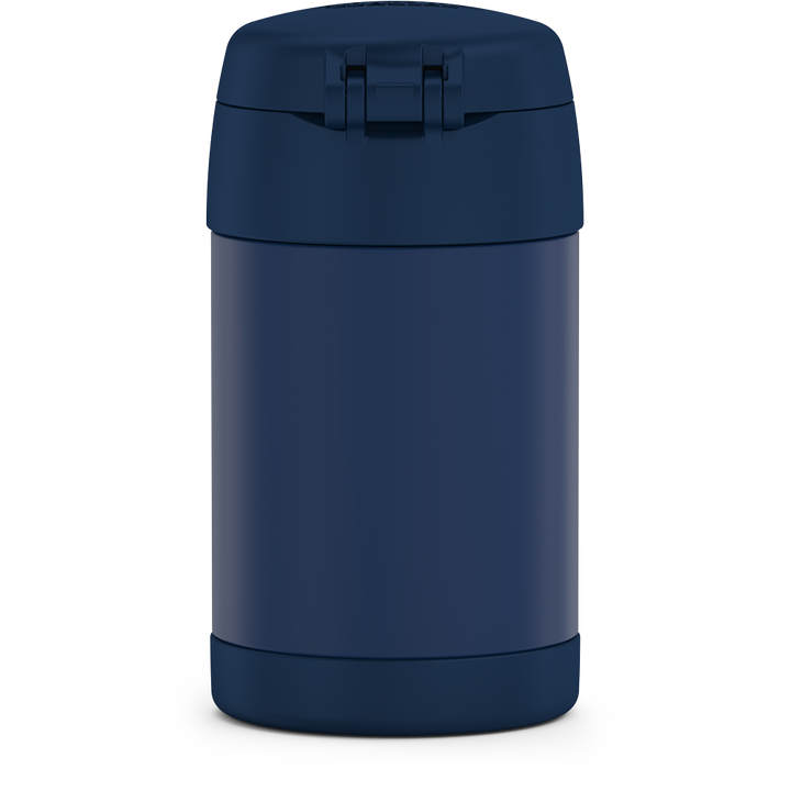 16 ounce Funtainer Kids Food Jar, back view, Navy.