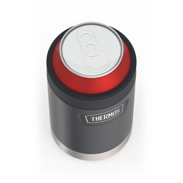 THERMOS Vacuum Insulated Beverage Can Insulator: 12 oz Capacity,  Black/Silver, Stainless Steel