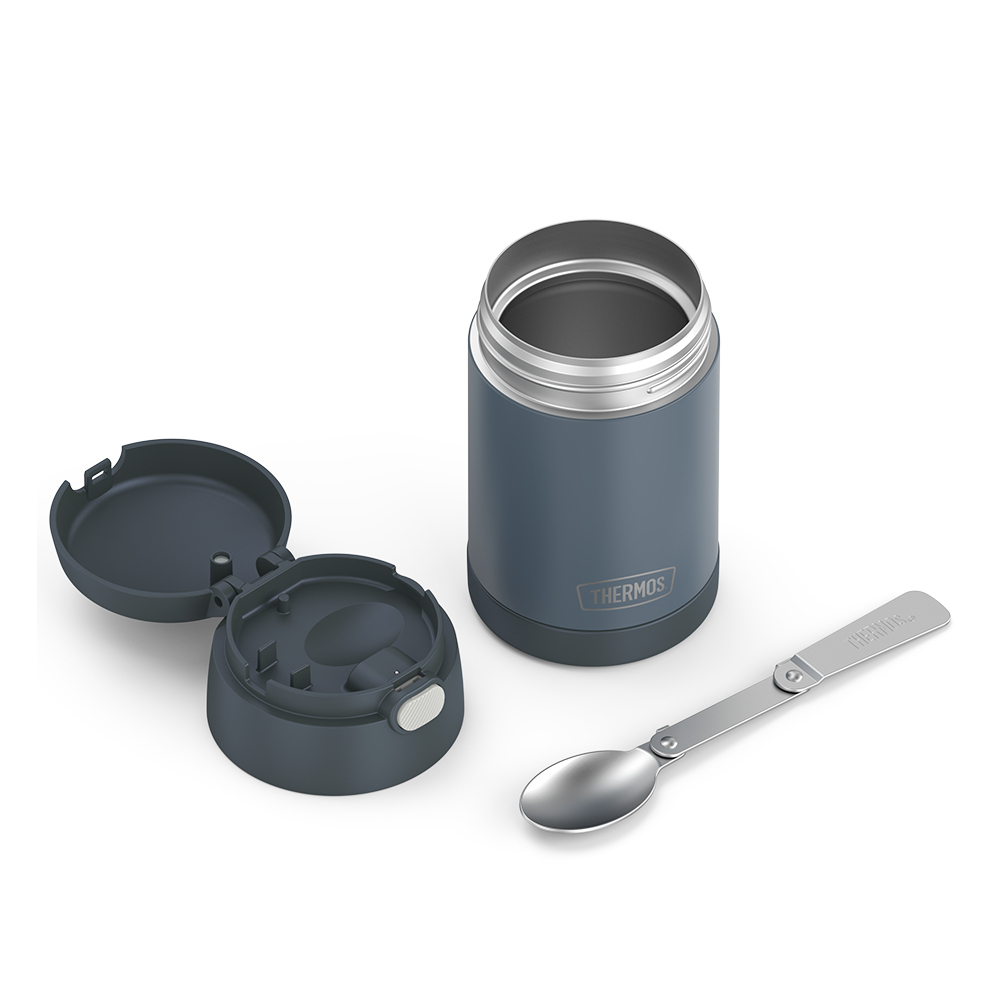 16 ounce Kids Food Jar, unassembled and spoon unfolded, Stone Slate.