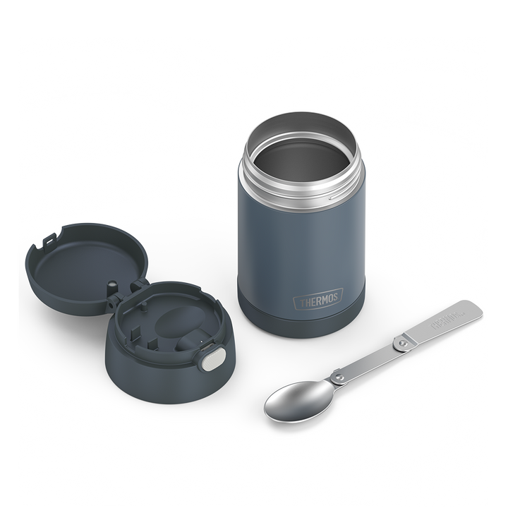 16 ounce Kids Food Jar, unassembled and spoon unfolded, Stone Slate.