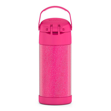 Pink Glitter Flip Straw 550ml Water Bottle, New Look