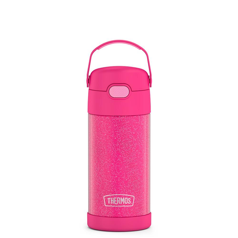 Thermos Funtainer Stainless Steel Vacuum Insulated Kids Glitter Straw Bottle, 12 oz, Pink