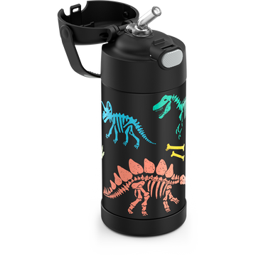 THERMOS FUNTAINER 12 Ounce Stainless Steel Vacuum Insulated Kids Straw  Bottle, Dinosaur Kingdom