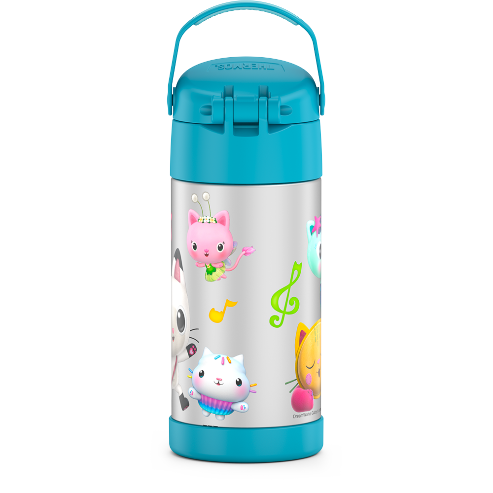 Thermos Funtainer 12 Ounce Stainless Steel Vacuum Insulated Kids Straw Bottle, Gabby's Dollhouse