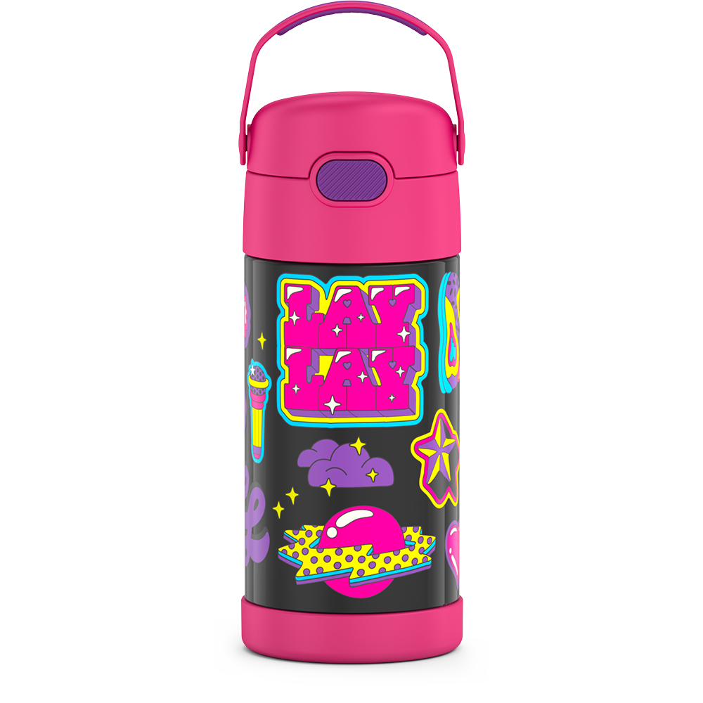 12 ounce Funtainer water bottle with handle up, That Girl Lay Lay, Pink.