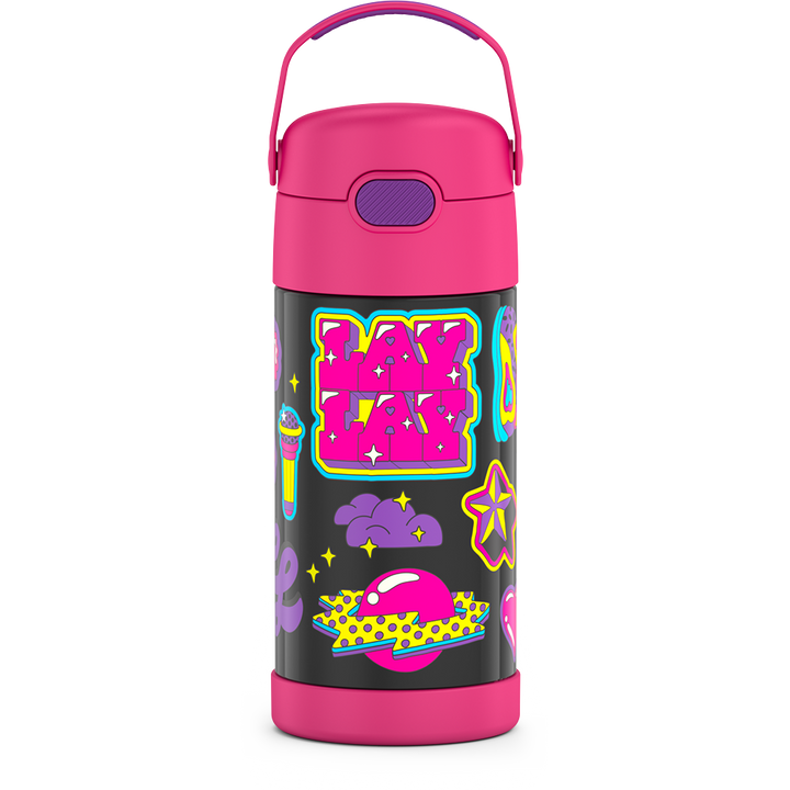 12 ounce Funtainer water bottle with handle up, That Girl Lay Lay, Pink.