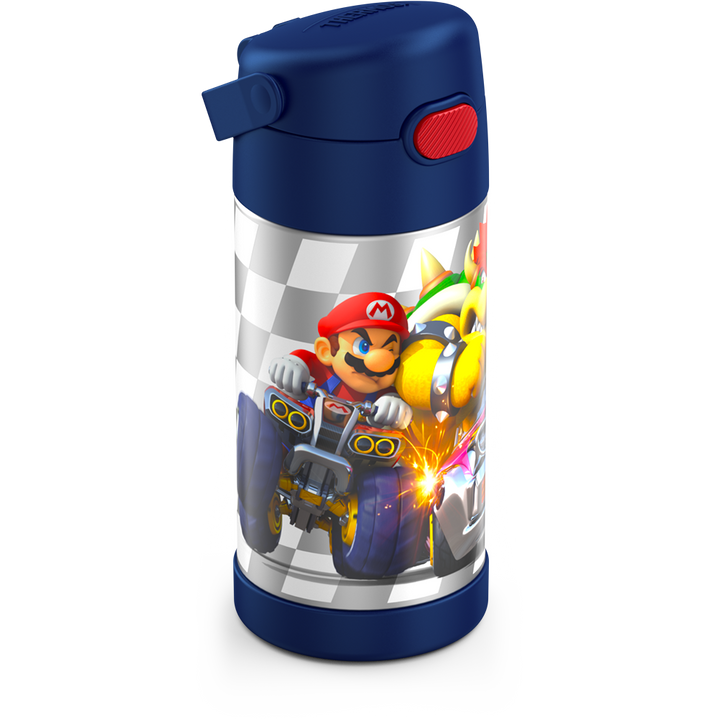 12 ounce Funtainer water bottle, side view, Mario Kart.