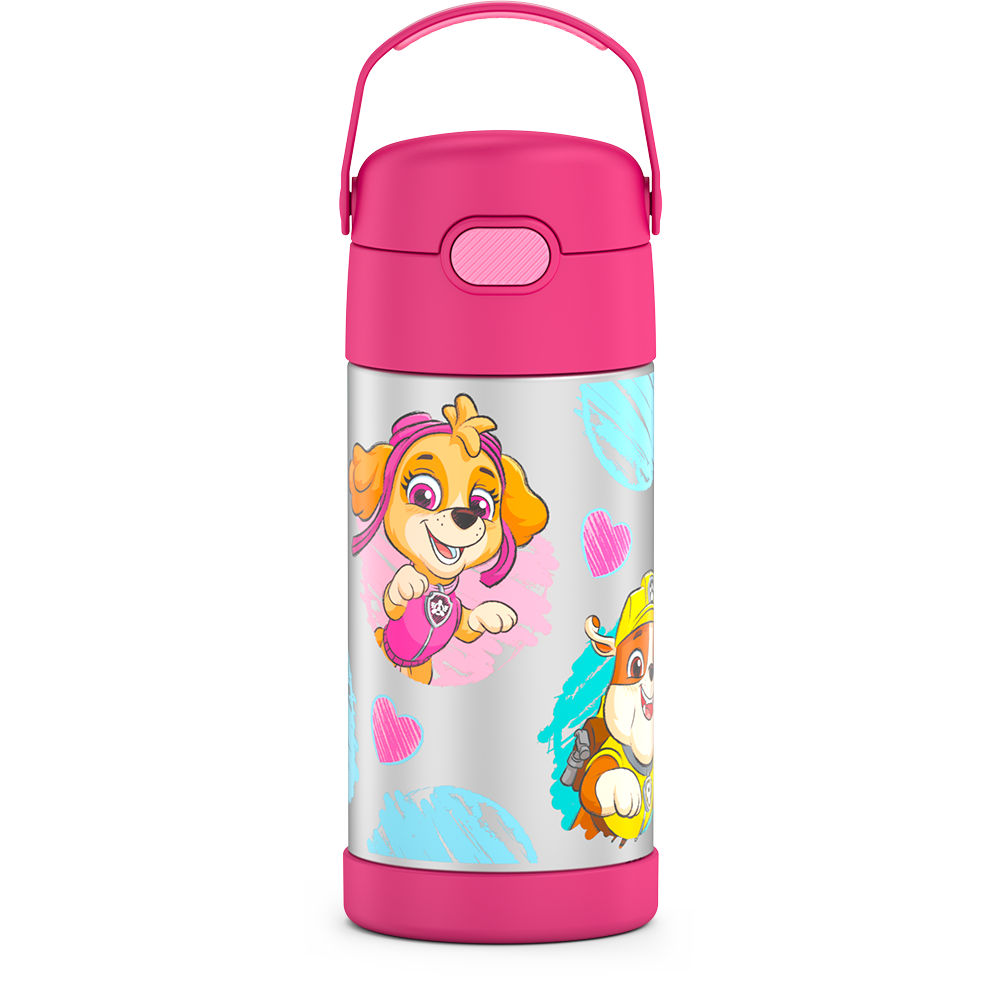 Greens Steel Kids Water Bottle - 12oz Pink | Leak Proof with Straw & Handle | 24 Hours Cold | Insulated, Double Wall Stainless Steel | Easy S