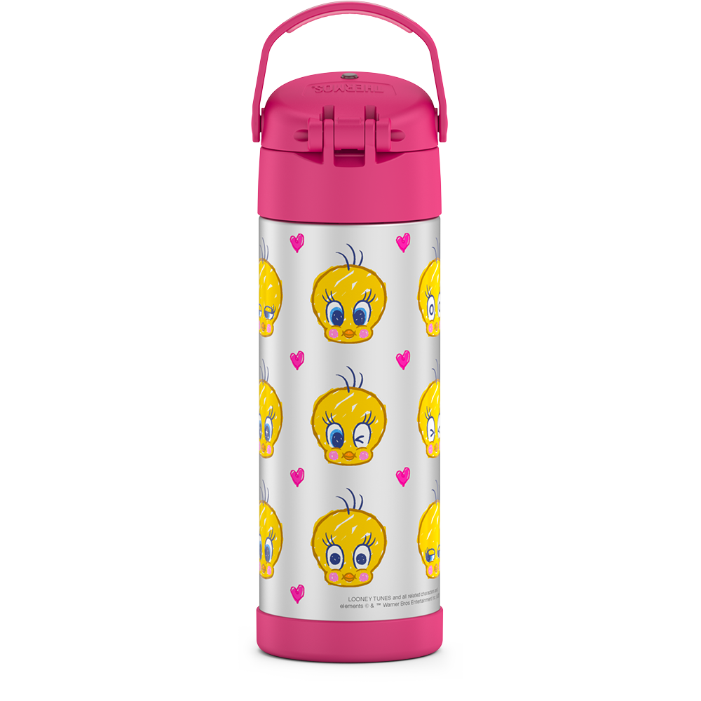 Thermos Funtainer 16 Ounce Stainless Steel Vacuum Insulated Bottle with Wide Spout Lid, Looney Tunes