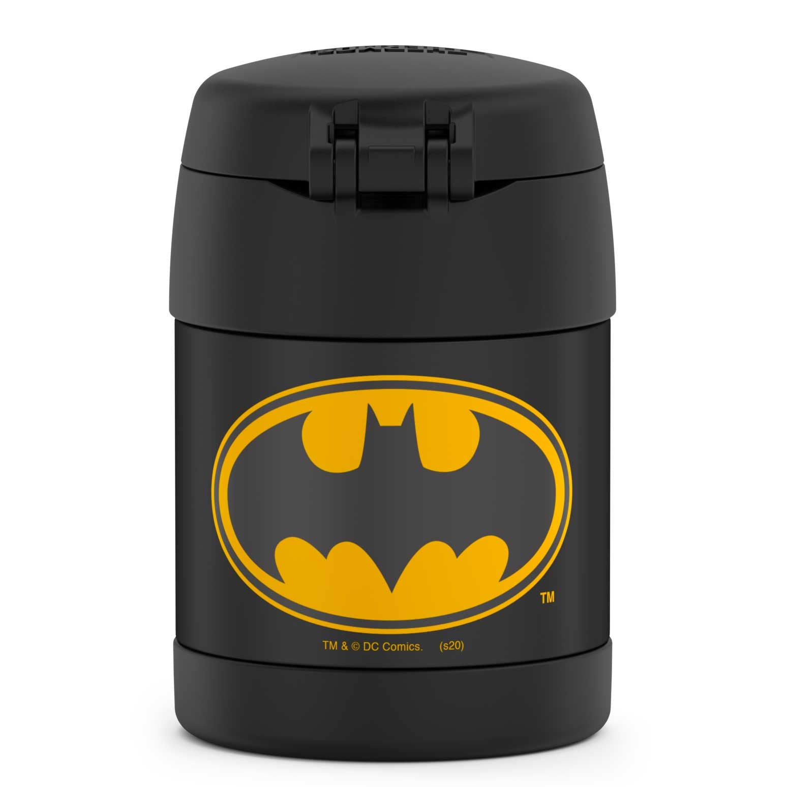 BATMAN Thermos FUNtainer 12 oz Bottle RARE Matte Black & SILVER Icon
