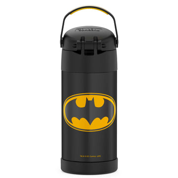 BATMAN Thermos FUNtainer 12 oz Bottle RARE Matte Black & SILVER Icon