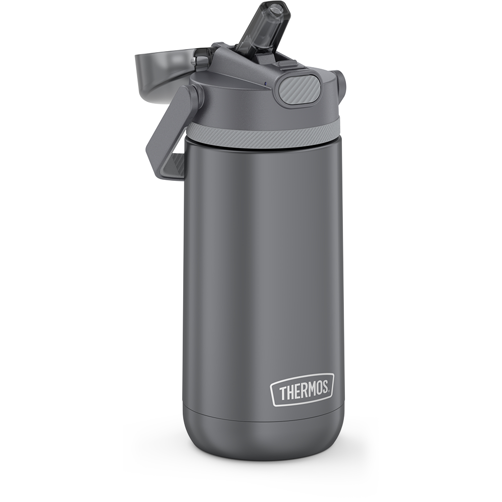 THERMOS FUNTAINER 12 Ounce Stainless Steel Vacuum Insulated Kids Straw  Bottle, Grey